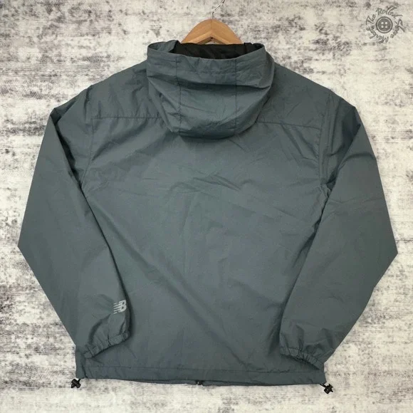 NWT New Balance Wind Jacket Men's Small Gray Hooded Water Wind Resistant - Picture 11 of 11